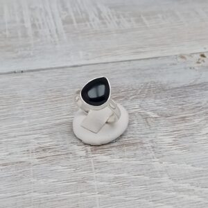 Whitby Jet Small Teardrop Ring in Sterling Silver