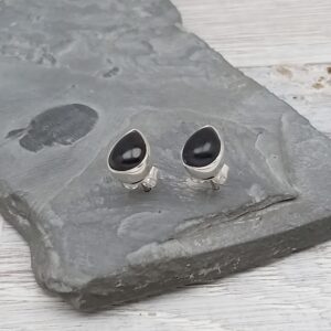Whitby Jet Teardrop Stud Earrings in Sterling Silver