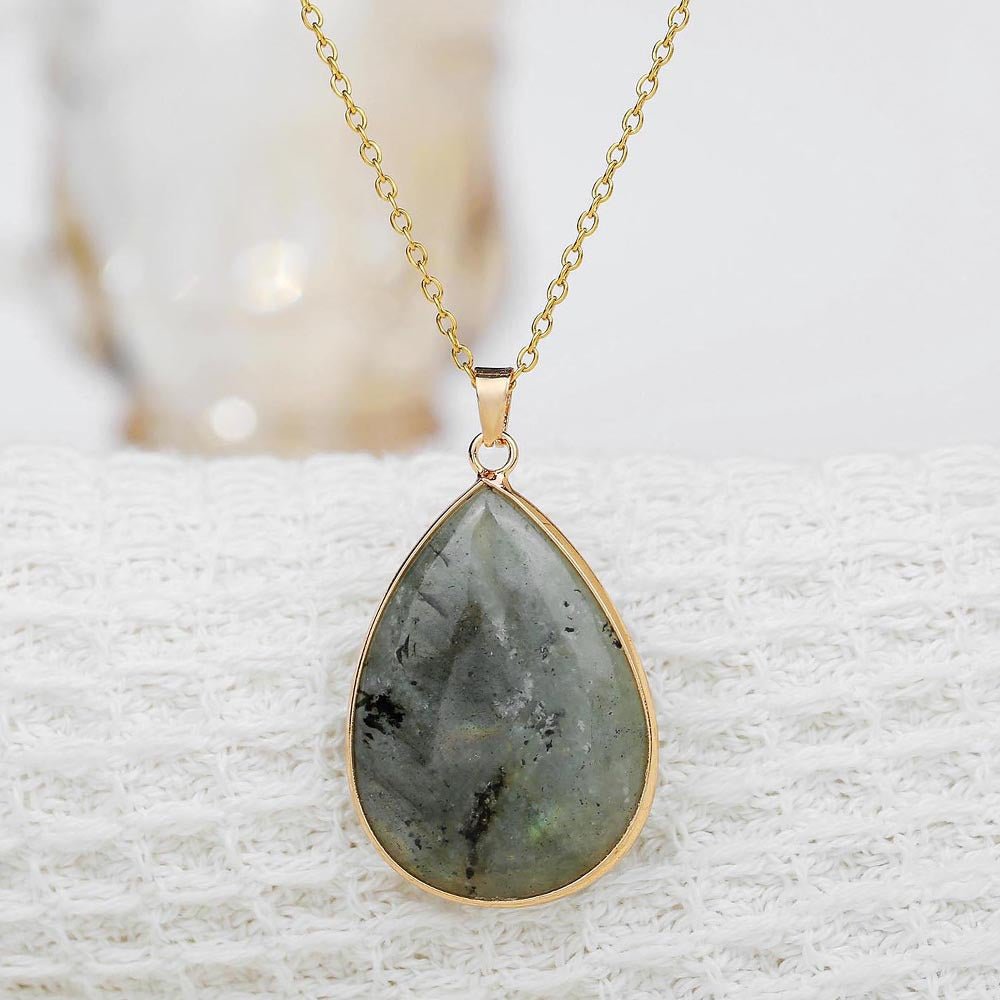 Labradorite Short Pendant Necklace in Gold Plate - Louise's Jewellery Box
