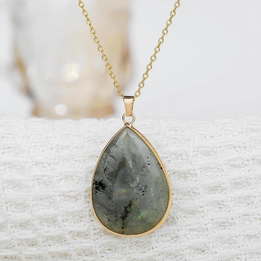 Labradorite Short Pendant Necklace in Gold Plate - Louise's Jewellery Box