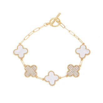 Lana White Mother of Pearl/Crystal Quatrefoil Bracelet - Louise's Jewellery Box