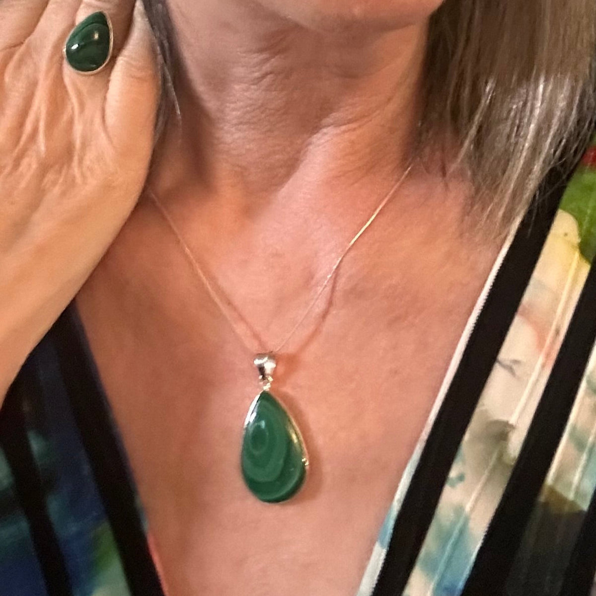 Large Malachite Teardrop Pendant in Sterling Silver - Louise's Jewellery Box