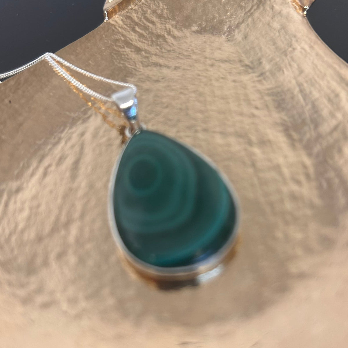 Large Malachite Teardrop Pendant in Sterling Silver - Louise's Jewellery Box