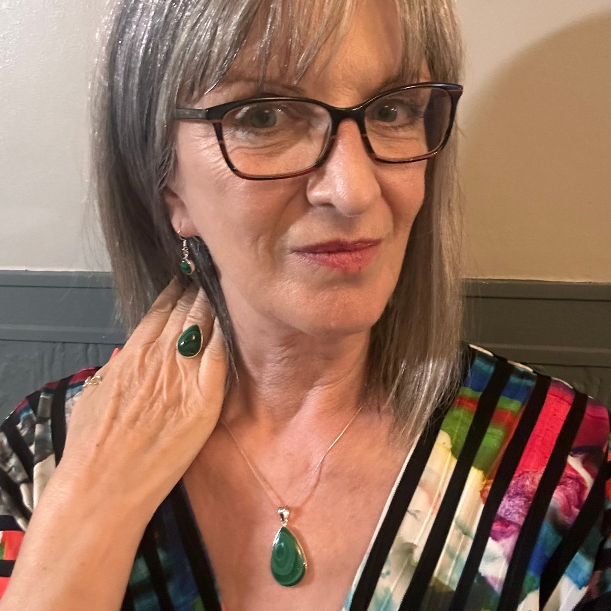 Large Malachite Teardrop Pendant in Sterling Silver - Louise's Jewellery Box