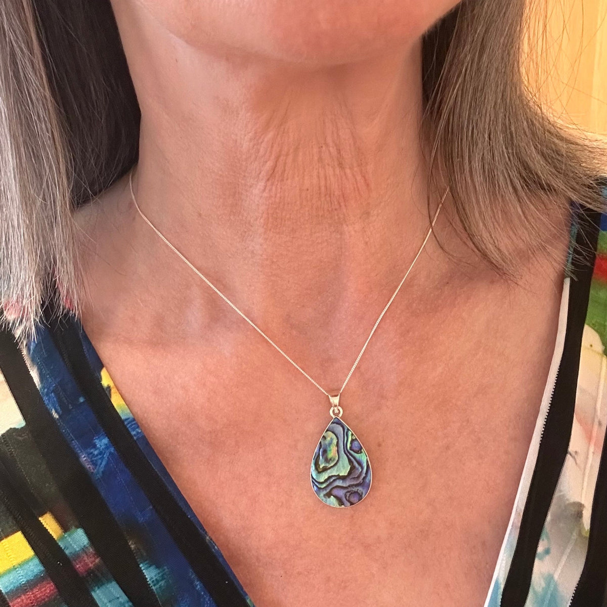Large Teardrop Abalone Shell Pendant in Sterling Silver - Louise's Jewellery Box