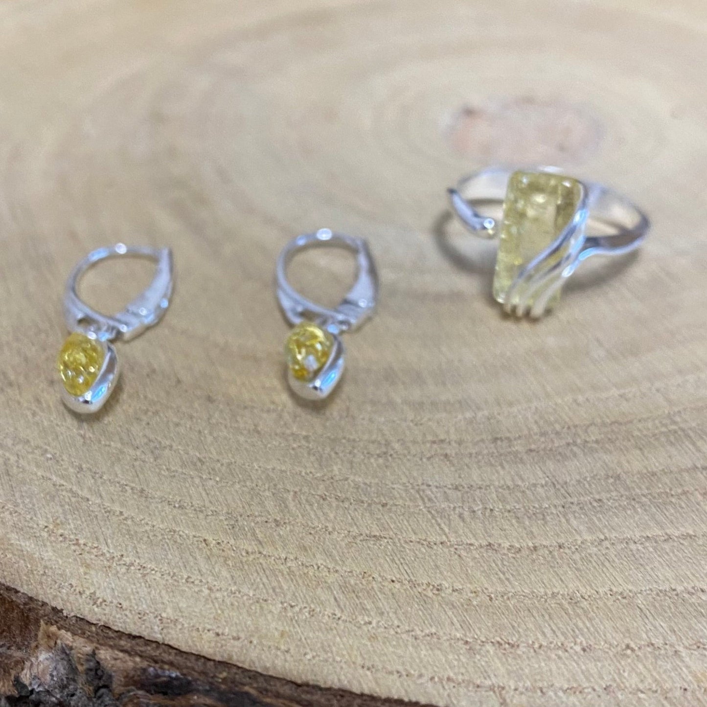 Leaf Shape Drop Earrings in Sterling Silver with Honey Baltic Amber - Louise's Jewellery Box