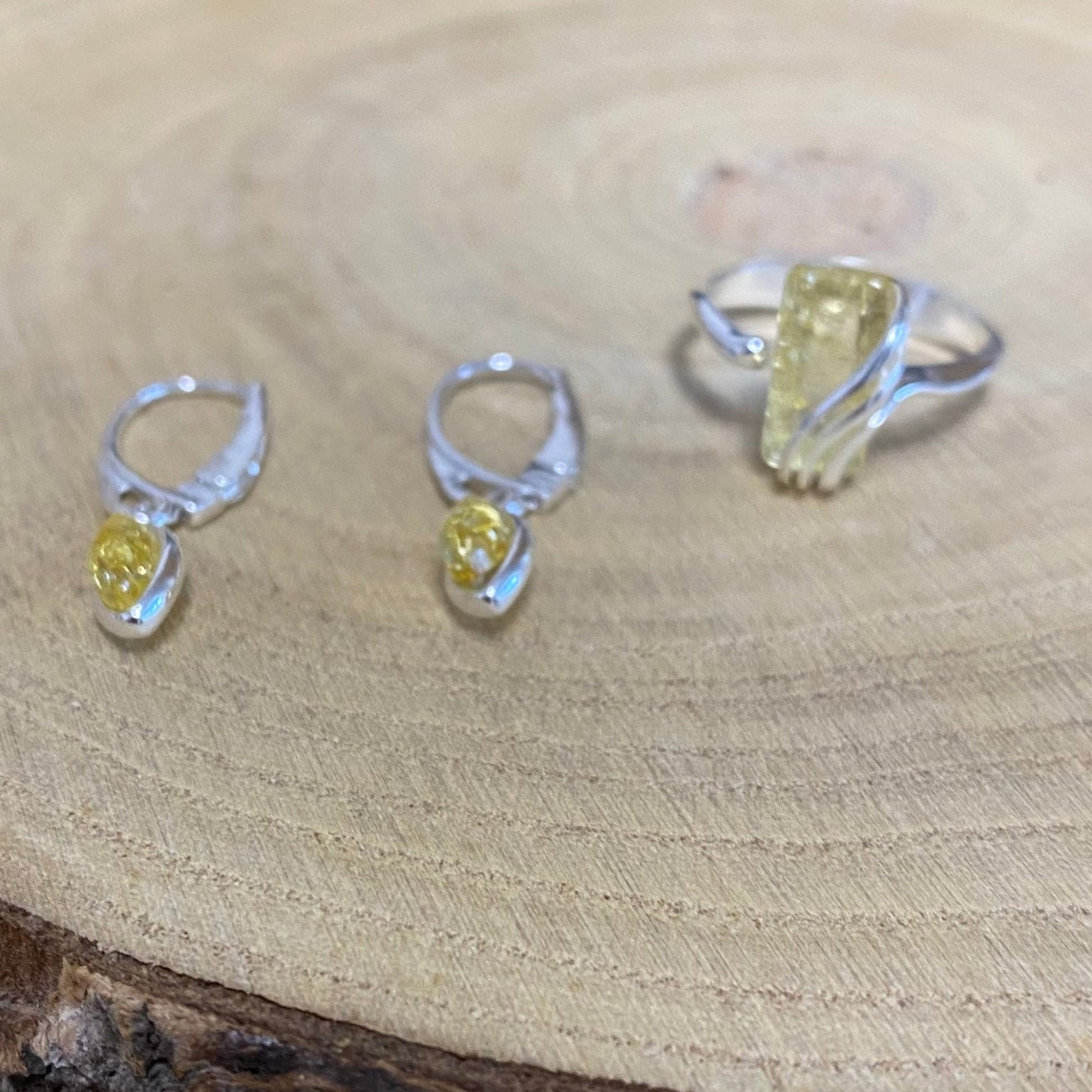 Leaf Shape Drop Earrings in Sterling Silver with Honey Baltic Amber - Louise's Jewellery Box