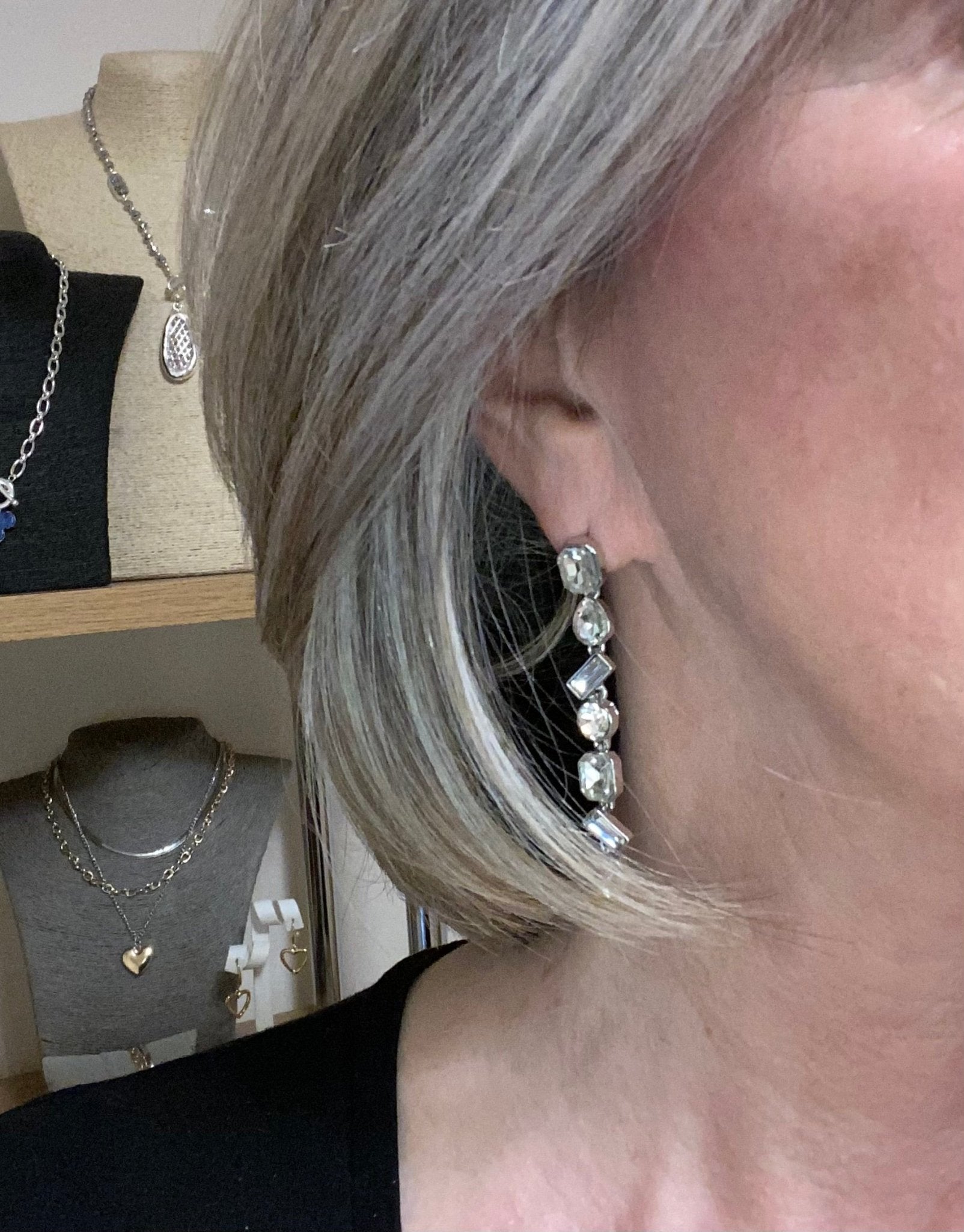 Long Crystal Drop Earrings in Silver - SPECIAL PURCHASE - Louise's Jewellery Box