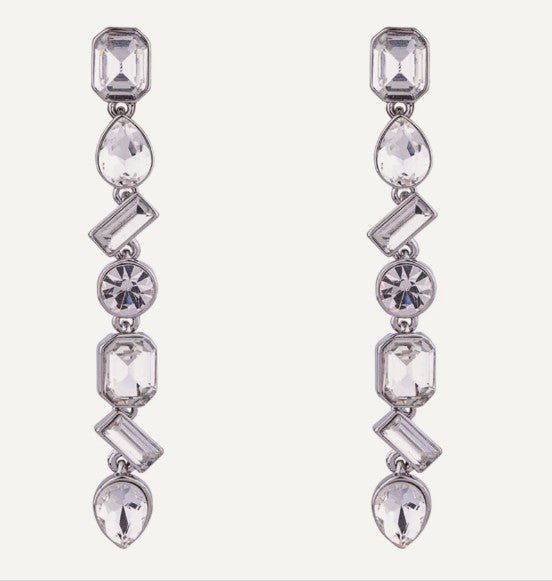 Long Crystal Drop Earrings in Silver - SPECIAL PURCHASE - Louise's Jewellery Box