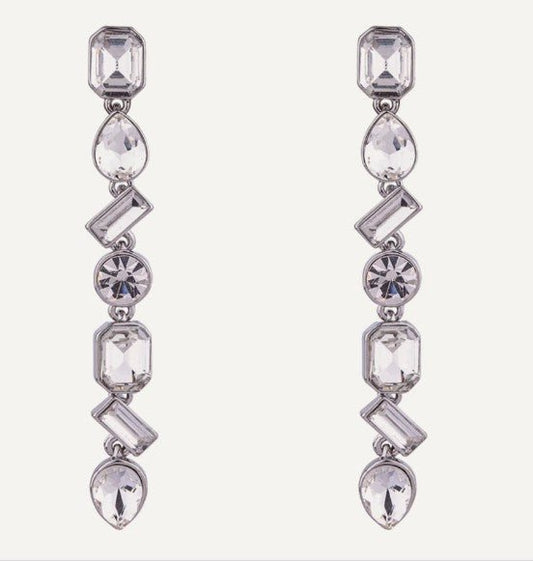 Long Crystal Drop Earrings in Silver - SPECIAL PURCHASE - Louise's Jewellery Box