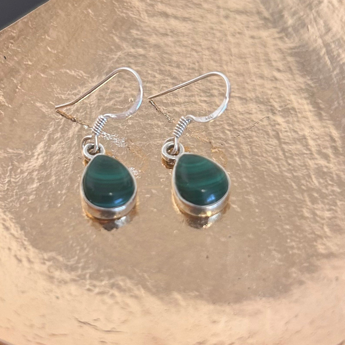 Malachite Teardrop Earrings in Sterling Silver - Louise's Jewellery Box