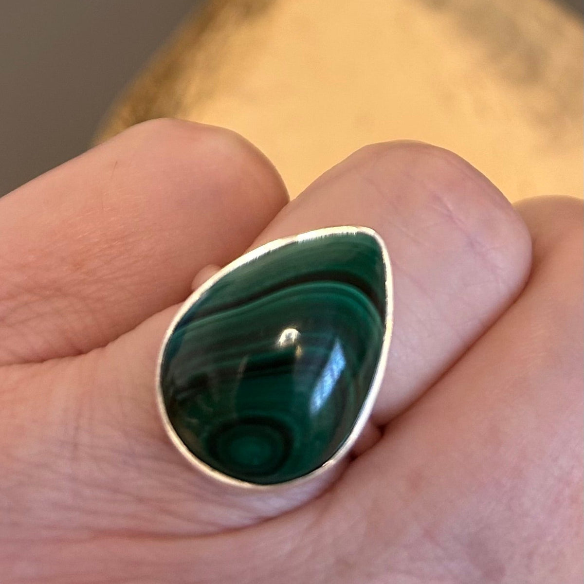 Malachite Teardrop Ring in Sterling Silver - Louise's Jewellery Box