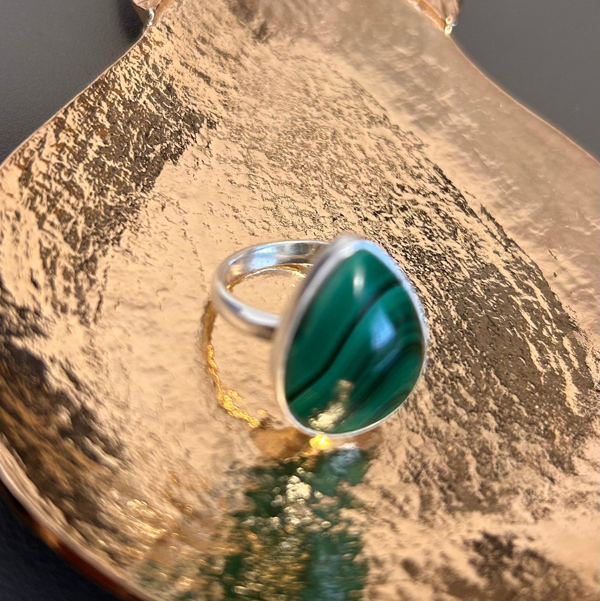 Malachite Teardrop Ring in Sterling Silver - Louise's Jewellery Box
