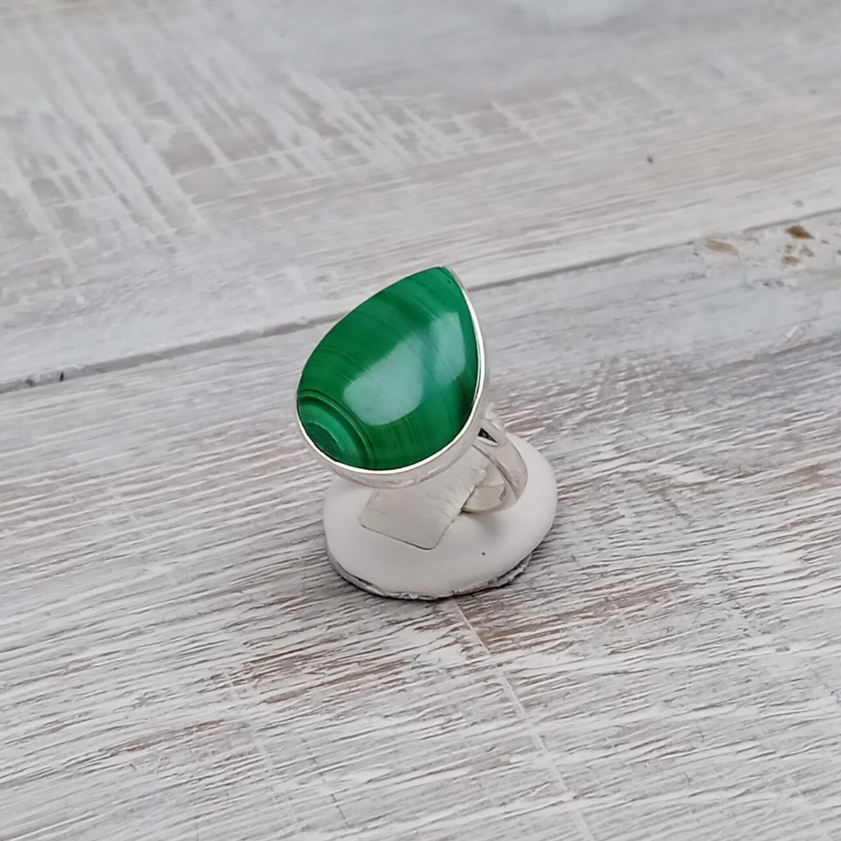Malachite Teardrop Ring in Sterling Silver - Louise's Jewellery Box