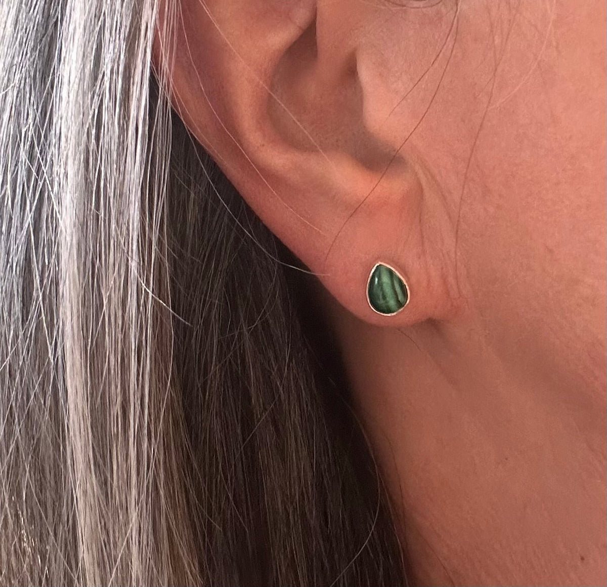 Malachite Teardrop Stud Earrings in Sterling Silver - Louise's Jewellery Box