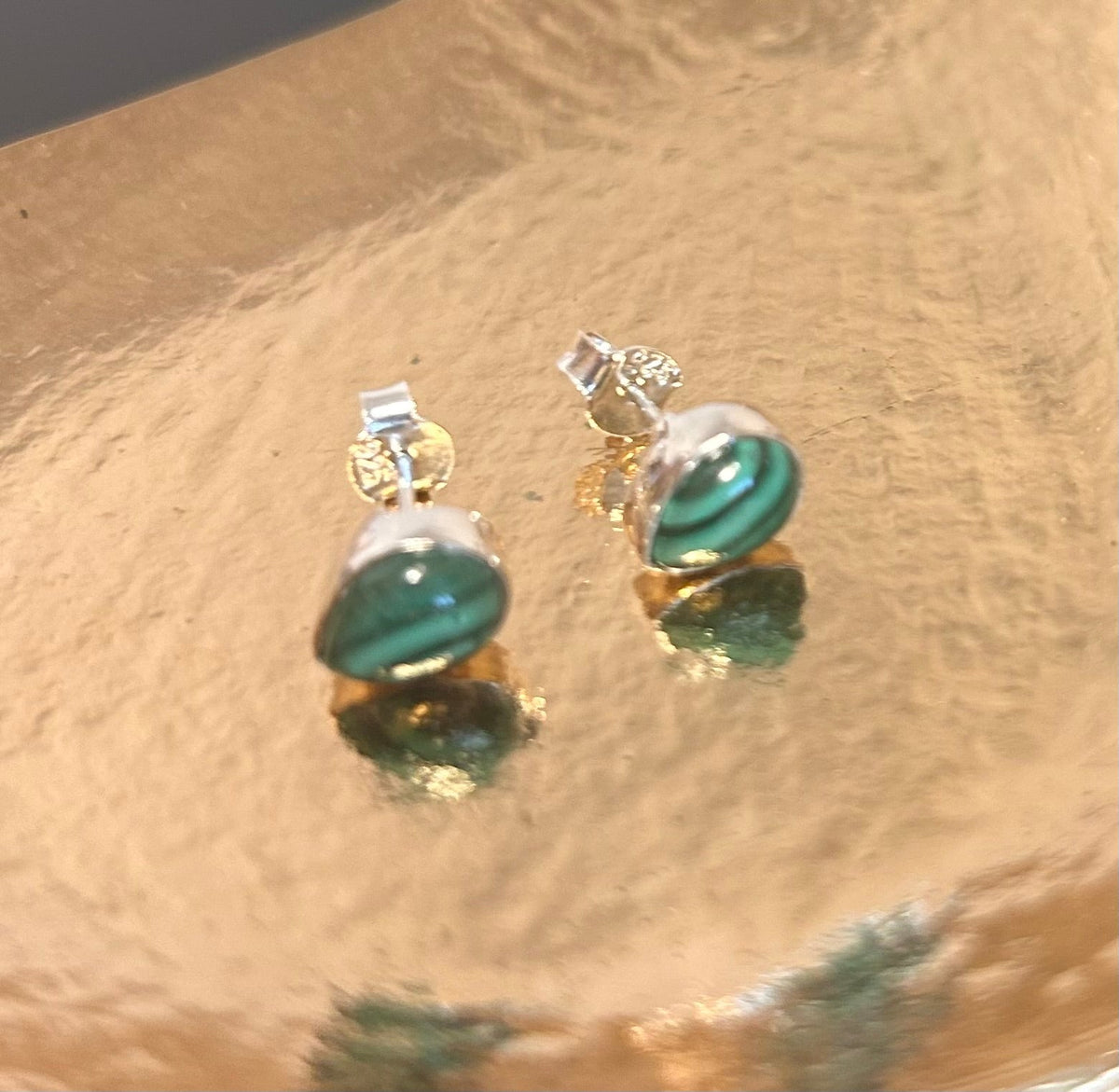 Malachite Teardrop Stud Earrings in Sterling Silver - Louise's Jewellery Box