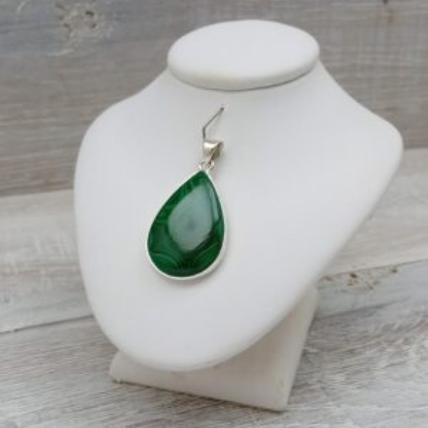Large Malachite Teardrop Pendant in Sterling Silver