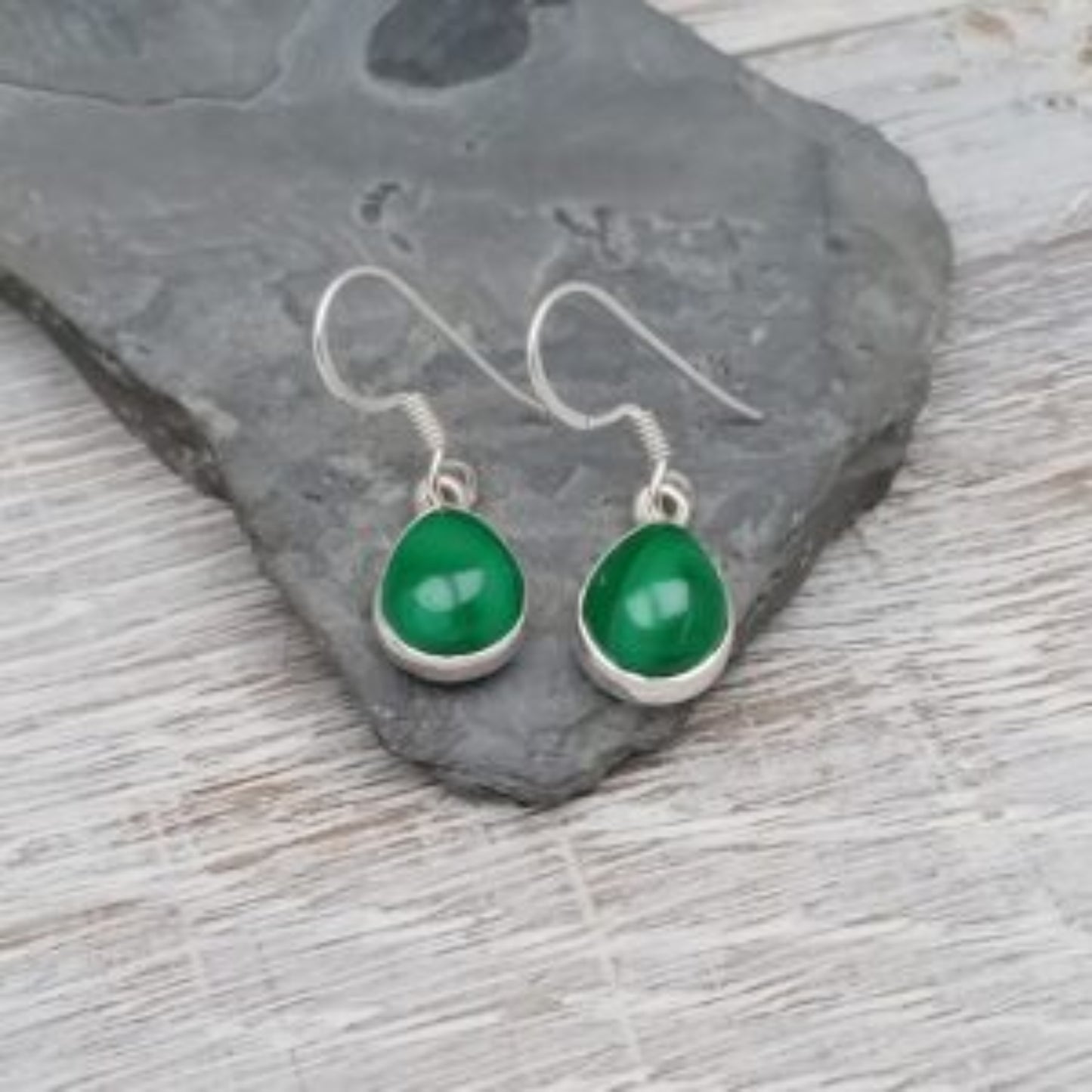 Malachite Teardrop Earrings in Sterling Silver