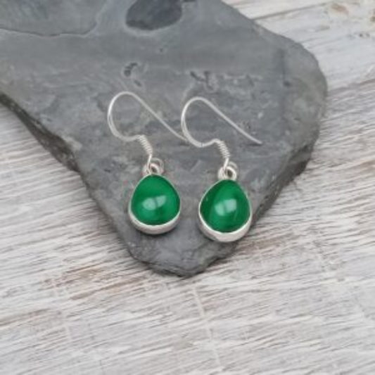 Malachite Teardrop Earrings in Sterling Silver
