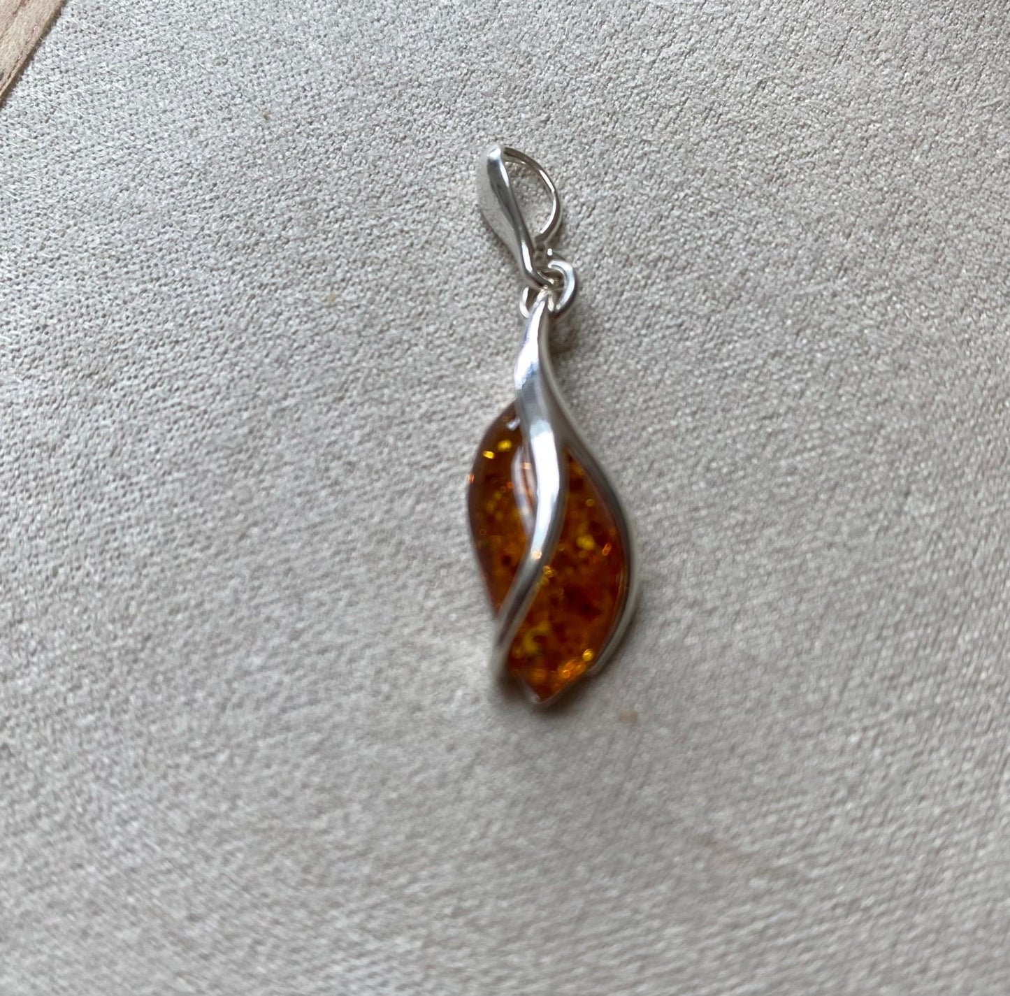 Modern Drop Pendant in Sterling Silver and Cognac Baltic Amber - Louise's Jewellery Box