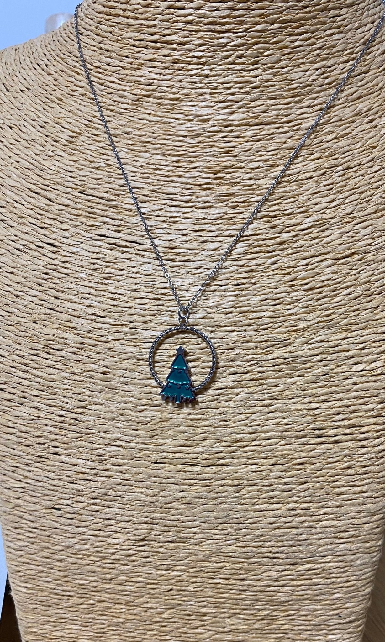 Modern Green Christmas Tree Necklace and Earring Set in Stainless Steel - Louise's Jewellery Box