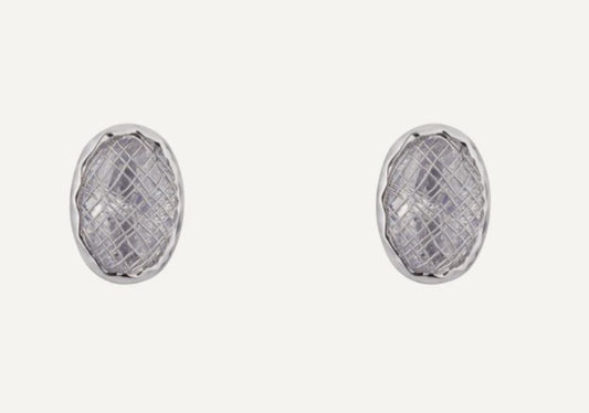 Silver Stud Earrings with Oval Cubic Zirconia
