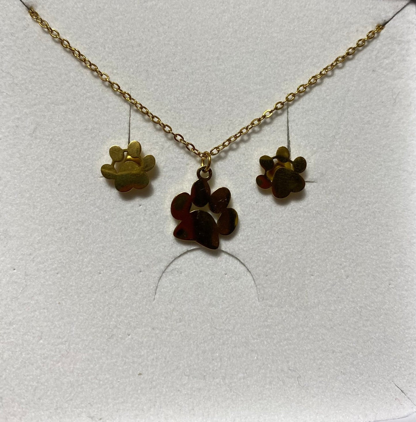 Pawprint Necklace and Earring Set in Waterproof Gold Plating - Louise's Jewellery Box