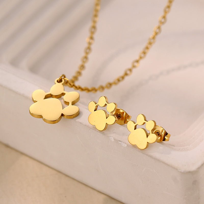 Pawprint Necklace and Earring Set in Waterproof Gold Plating - Louise's Jewellery Box