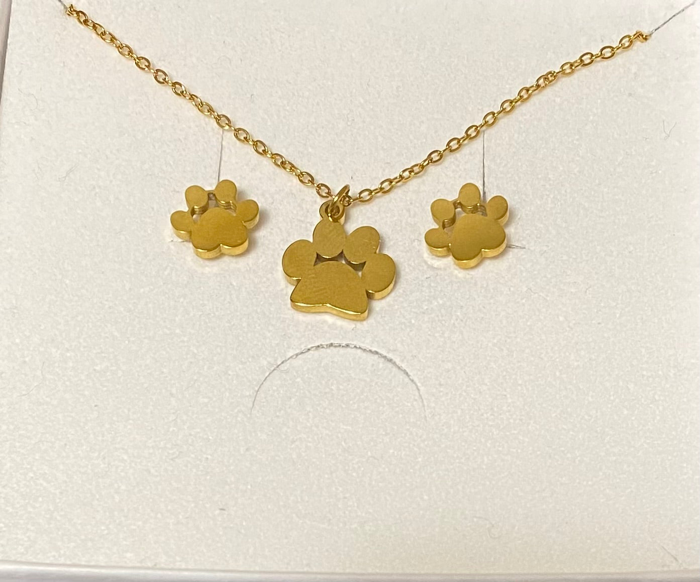 Pawprint Necklace and Earring Set in Waterproof Gold Plating - Louise's Jewellery Box