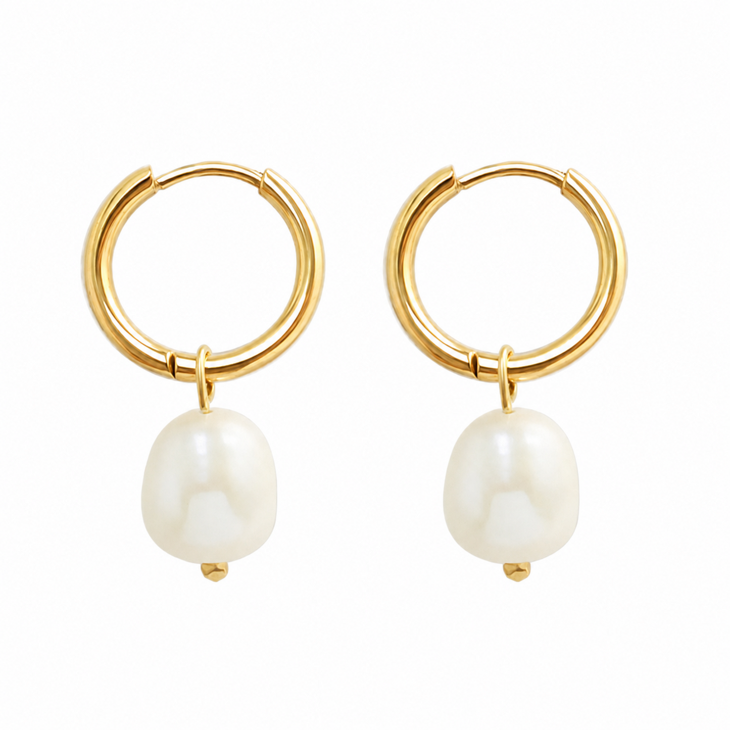 Gold Plated Waterproof Earrings with Pearl Drop