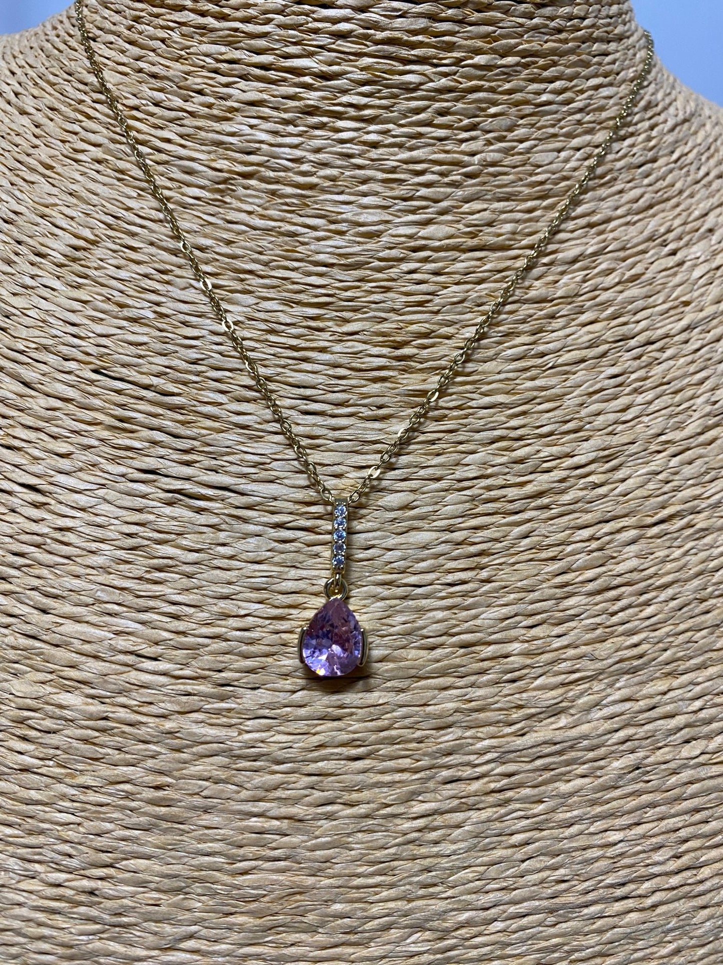 Pink and Clear Crystal Gold Plated Necklace and Earring Set - Louise's Jewellery Box