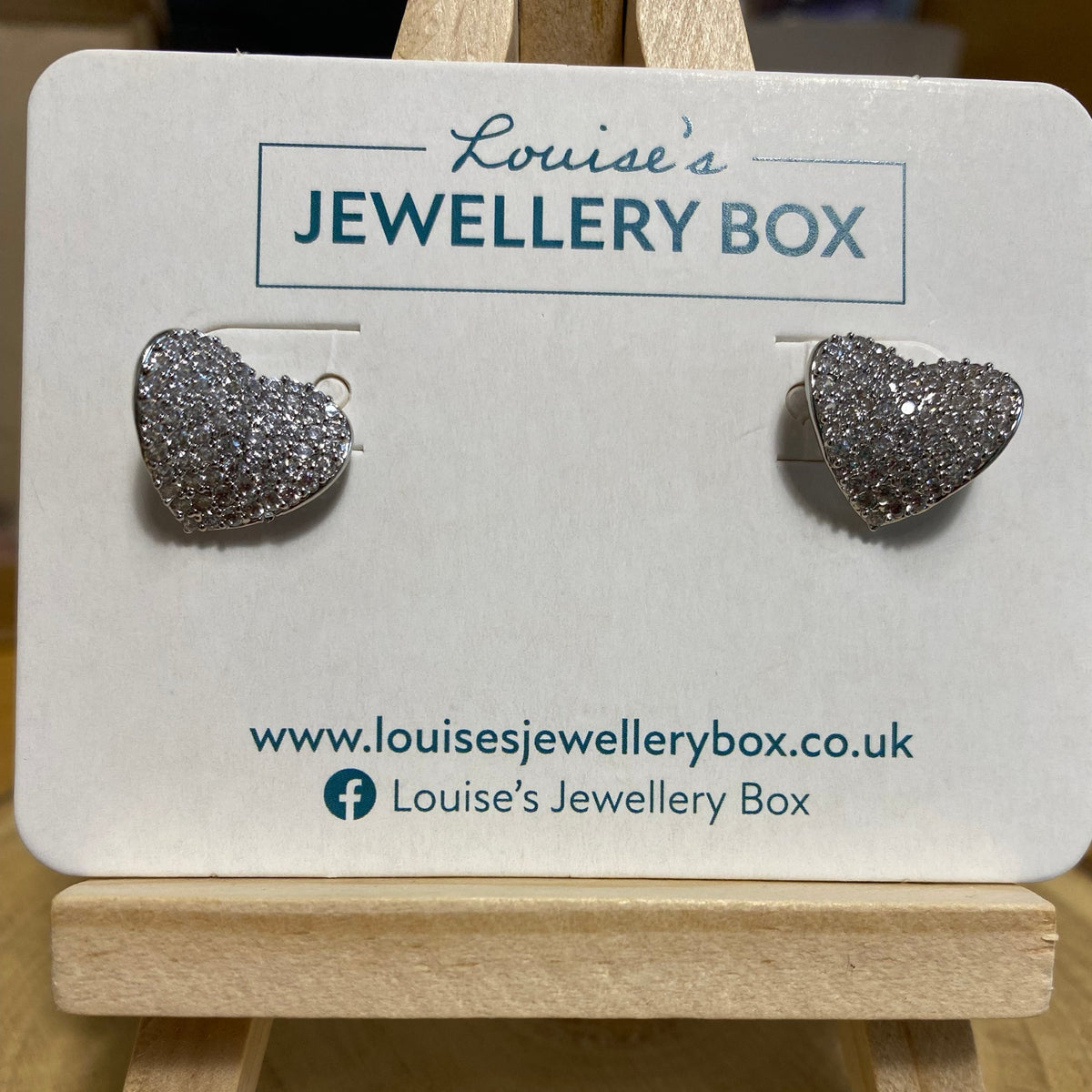 Rhodium Plated, Crystal Encrusted Heart Earrings - Louise's Jewellery Box