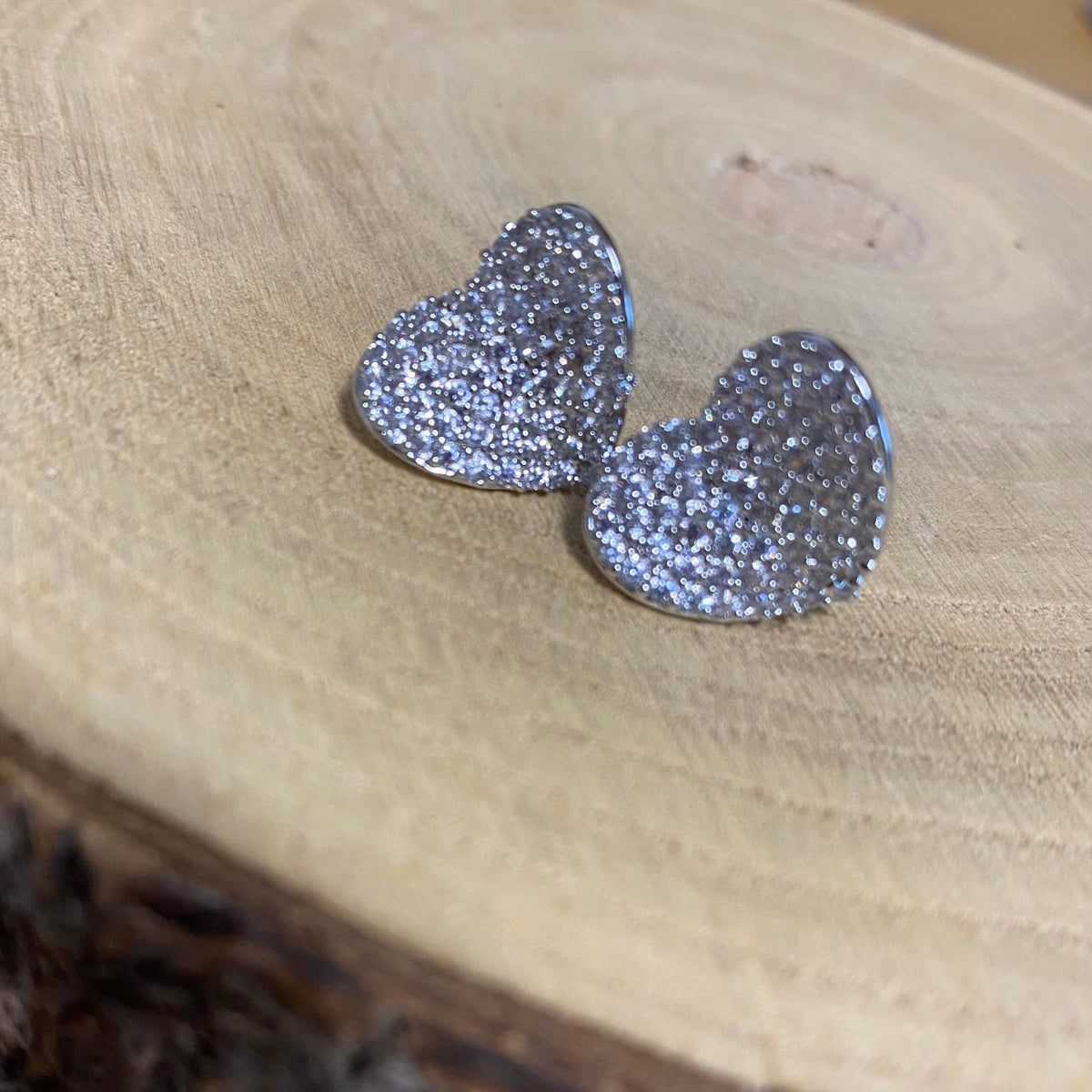 Rhodium Plated, Crystal Encrusted Heart Earrings - Louise's Jewellery Box