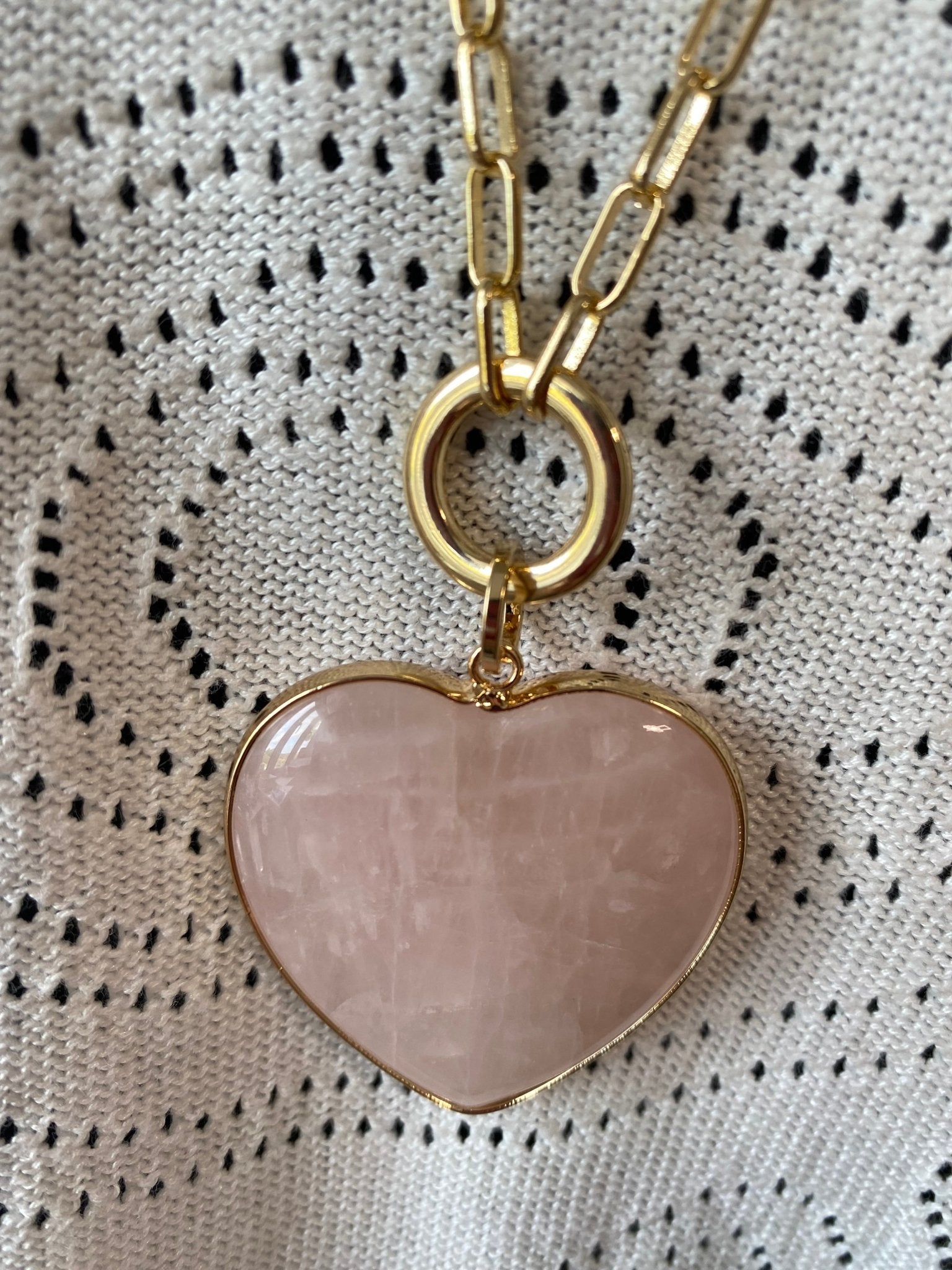 Rose Quartz Heart Pendant on a Gold Plated Chain - Louise's Jewellery Box