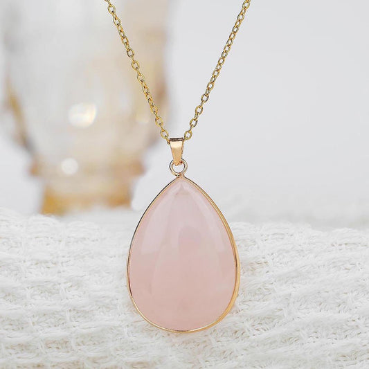 Rose Quartz Short Pendant Necklace in Gold Plate - Louise's Jewellery Box