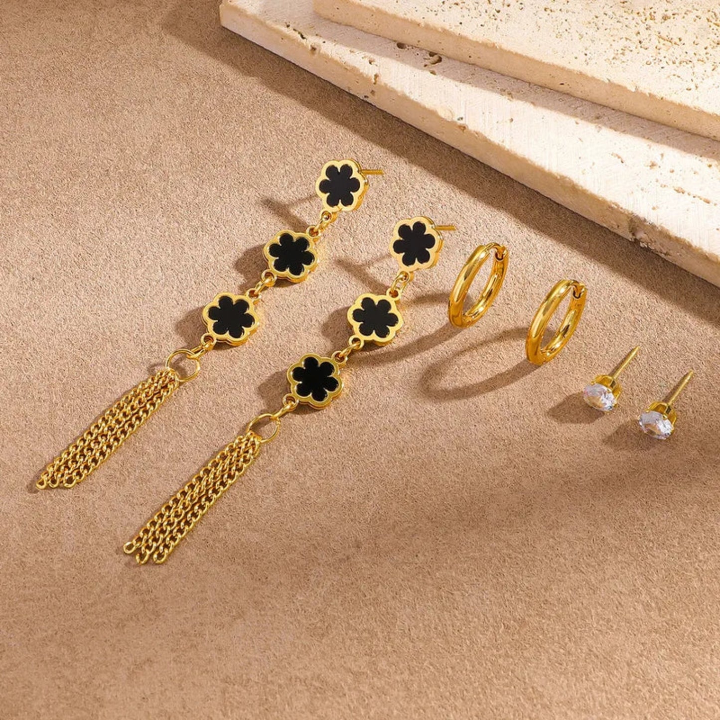 Set of 3 Gold Plated Waterproof earrings - Louise's Jewellery Box