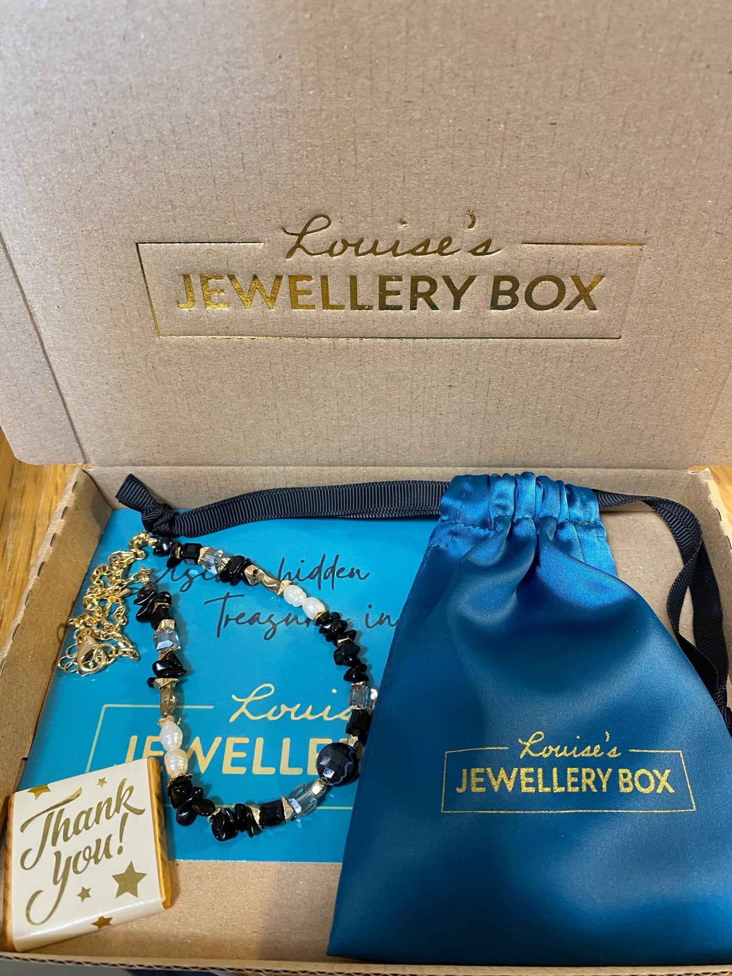 Short Black Onyx Necklace in Gold Plate with Freshwater Pearls - Louise's Jewellery Box
