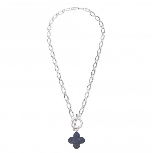 Silver Front Fastening Necklace with Blue Lapis Charm - Louise's Jewellery Box