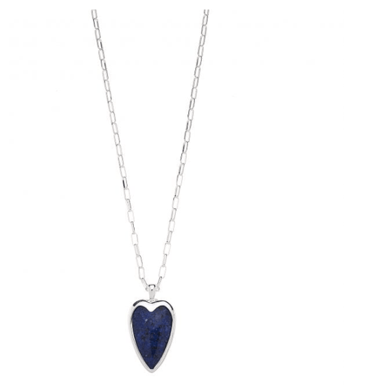 Silver Long Necklace with Blue Lapis Heart - Louise's Jewellery Box