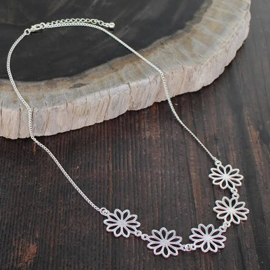 Silver Plated Short Flower Necklace - Louise's Jewellery Box