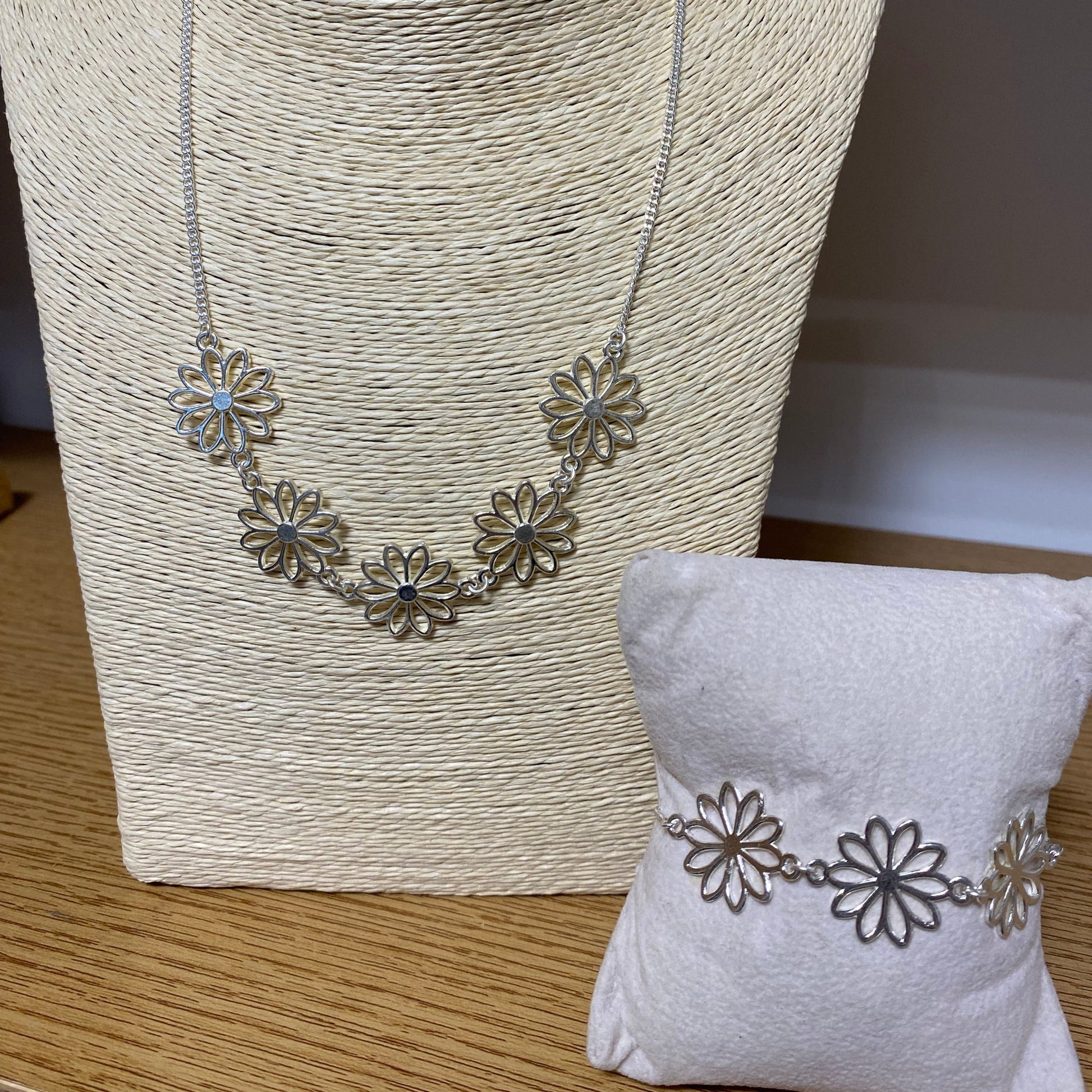 Silver Plated Toggle Fastening Flower Bracelet - Louise's Jewellery Box