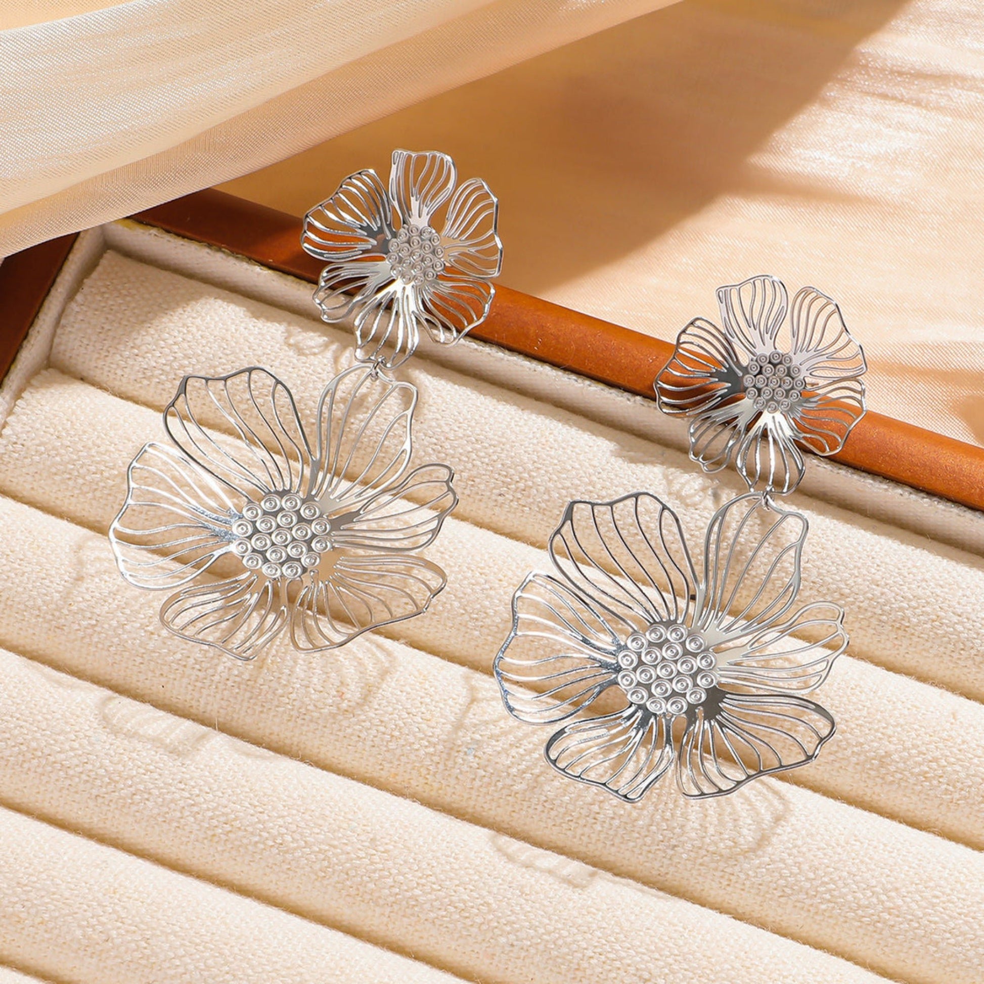 Silver Waterproof Flower Drop Stud Earrings - Louise's Jewellery Box