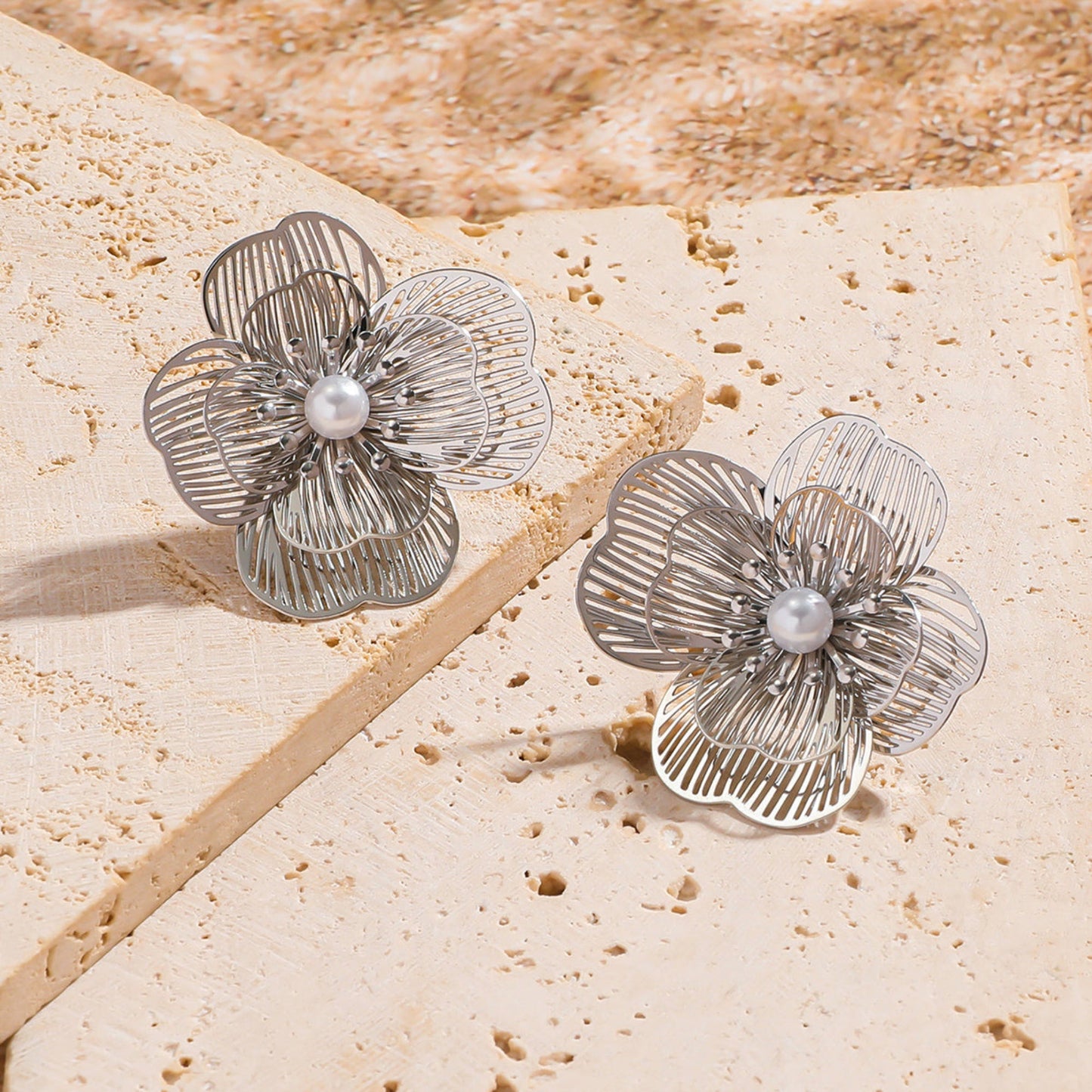 Silver Waterproof Flower Stud Earrings - Louise's Jewellery Box