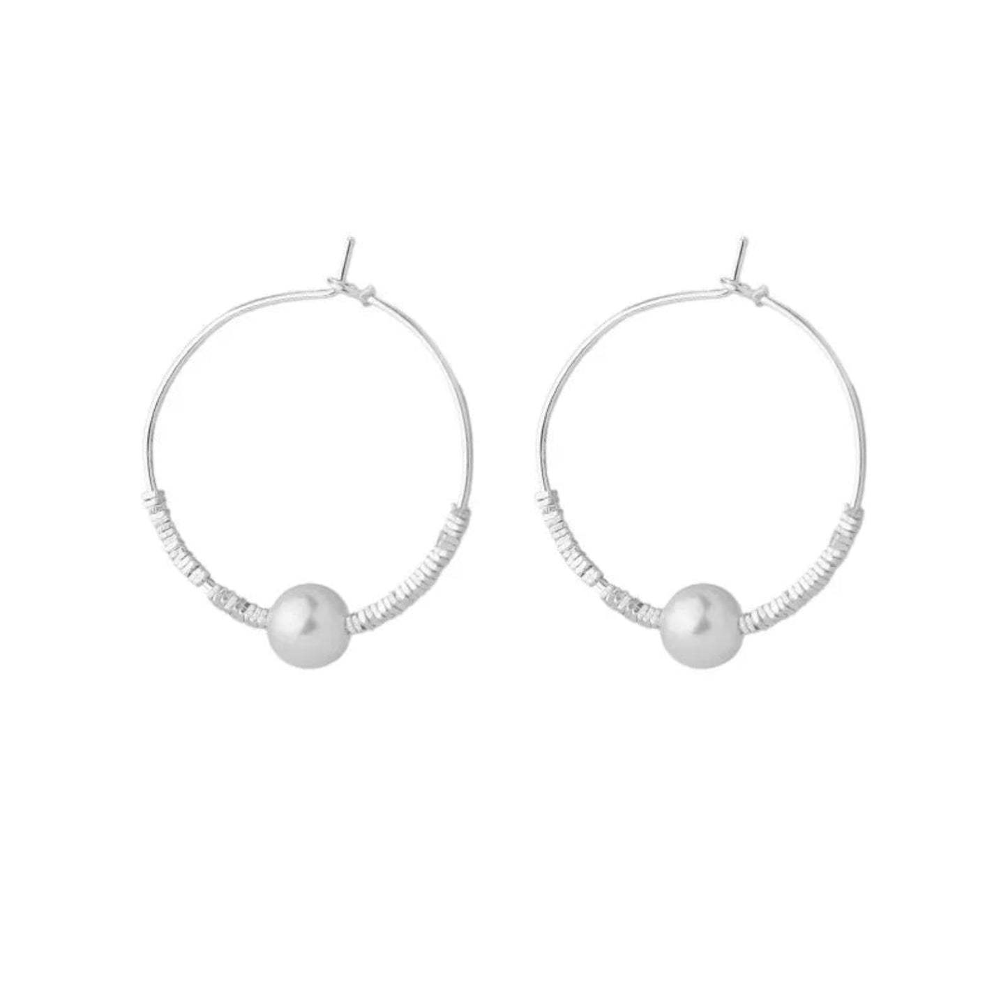 Sterling Silver Hoops with Pearl Detail