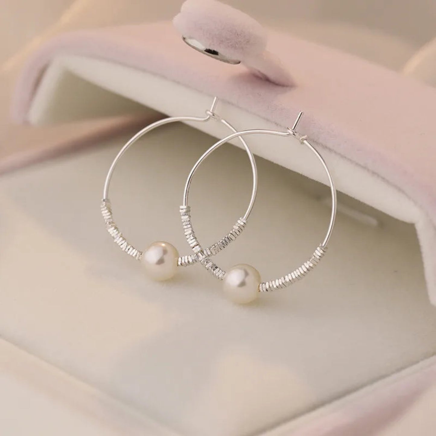 Sterling Silver Hoops with Pearl Detail