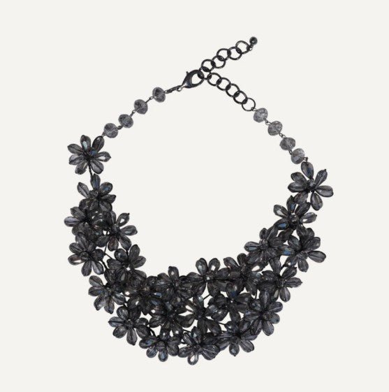 Statement Collar Necklace in Gunmetal Black with Gey Beading - SPECIAL PUCHASE!!! - Louise's Jewellery Box