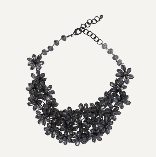 Statement Collar Necklace in Gunmetal Black with Gey Beading - SPECIAL PUCHASE!!! - Louise's Jewellery Box