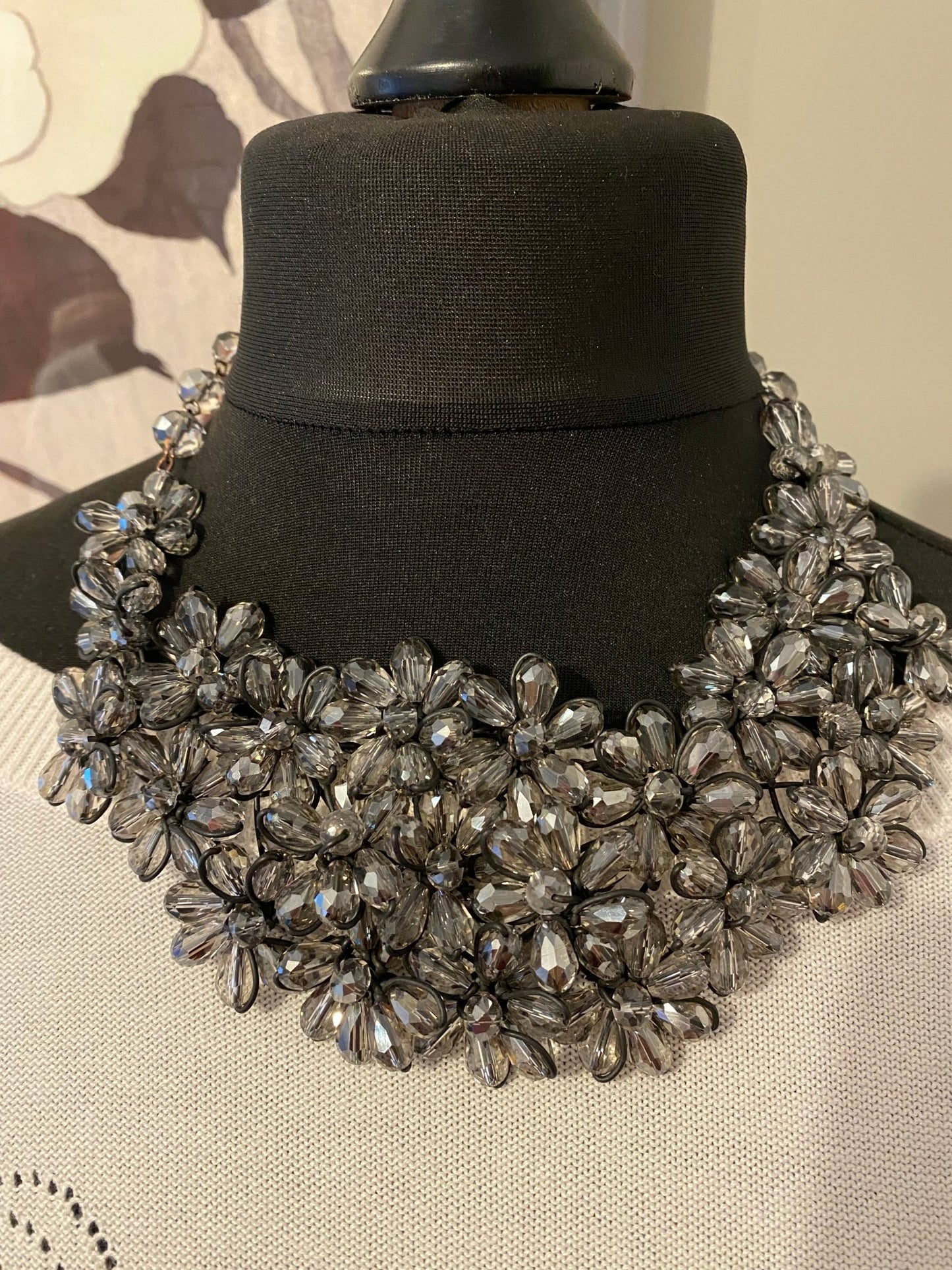 Statement Collar Necklace in Gunmetal Black with Gey Beading - SPECIAL PUCHASE!!! - Louise's Jewellery Box