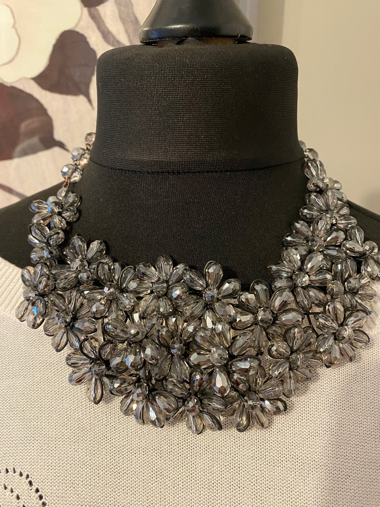 Statement Collar Necklace in Gunmetal Black with Gey Beading - SPECIAL PUCHASE!!! - Louise's Jewellery Box