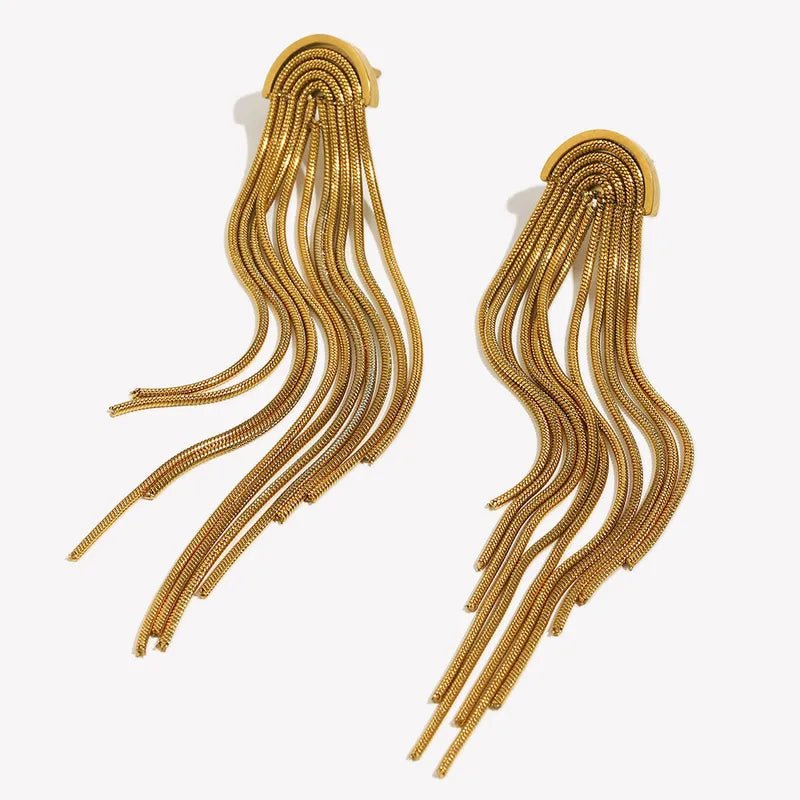 Statement Tassle Waterproof Gold Plated Stud Earrings - Louise's Jewellery Box